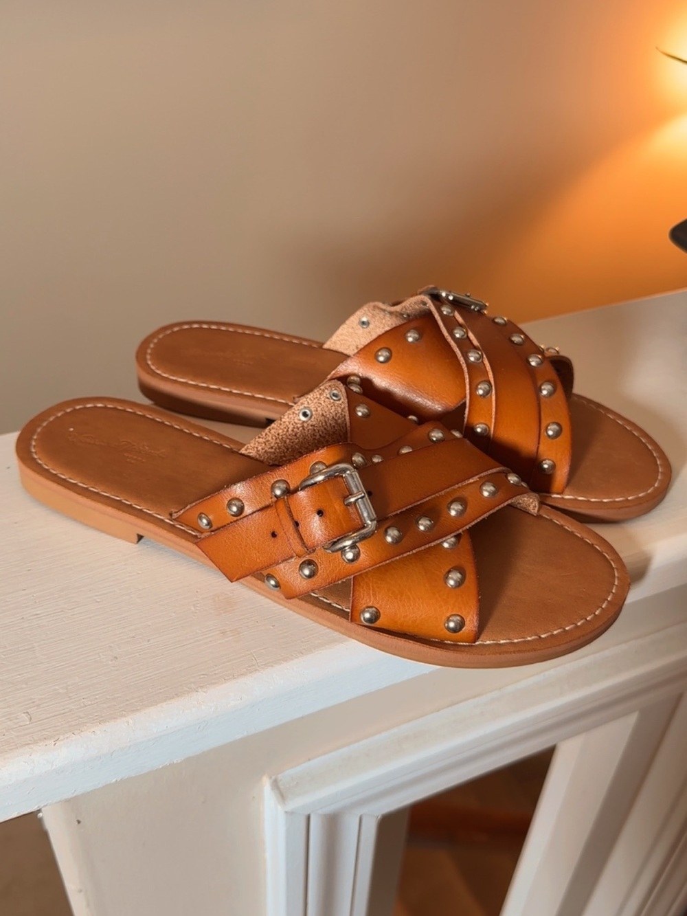 Universal Thread Studded Tan Slide Sandals with Buckle